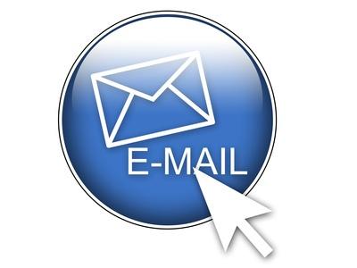 Picture of a cursor pointing to a blue circle containing an envelope and the word email